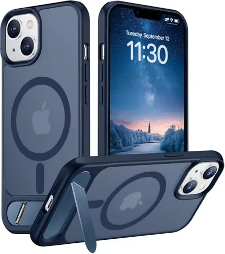Temdan Magnetic Compatible with iPhone 14 Case/iPhone 13 Case,[Built-in Invisible Kickstand][Compatible with MagSafe][Military Grade Shockproof] Slim Translucent Matte Phone Case for iPhone 14/13 6.1