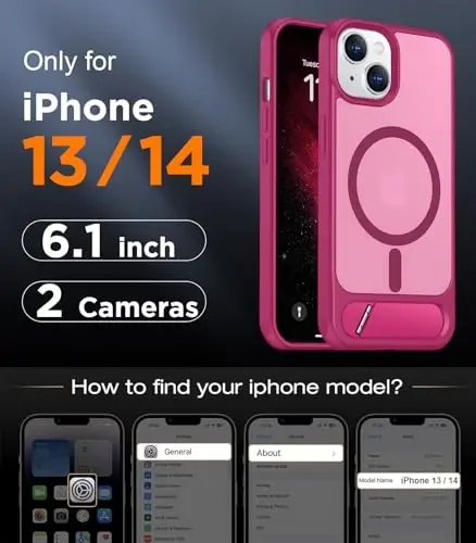 Temdan Magnetic Compatible with iPhone 14 Case/iPhone 13 Case,[Built-in Invisible Kickstand][Compatible with MagSafe][Military Grade Shockproof] Slim Translucent Matte Phone Case for iPhone 14/13 6.1