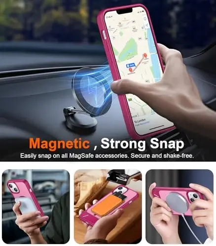 Temdan iPhone 14 Kılıfı/iPhone 13 Kılıfı ile Uyumlu Manyetik, [Dahili Görünmez Destek Çubuğu] [MagSafe ile Uyumlu] [Askeri Sınıf Darbeye Dayanıklı] iPhone 14/13 6.1