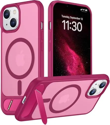 Temdan Magnetic Compatible with iPhone 14 Case/iPhone 13 Case,[Built-in Invisible Kickstand][Compatible with MagSafe][Military Grade Shockproof] Slim Translucent Matte Phone Case for iPhone 14/13 6.1