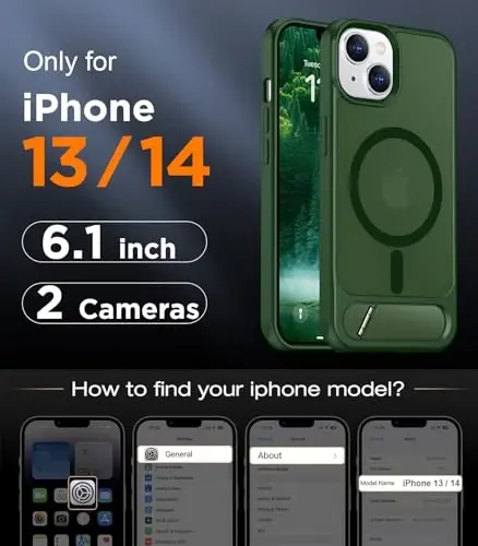 Temdan Magnetic Compatible with iPhone 14 Case/iPhone 13 Case,[Built-in Invisible Kickstand][Compatible with MagSafe][Military Grade Shockproof] Slim Translucent Matte Phone Case for iPhone 14/13 6.1