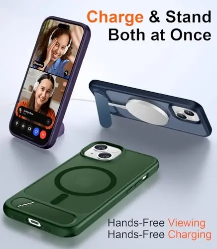 Temdan Magnetic Compatible with iPhone 14 Case/iPhone 13 Case,[Built-in Invisible Kickstand][Compatible with MagSafe][Military Grade Shockproof] Slim Translucent Matte Phone Case for iPhone 14/13 6.1