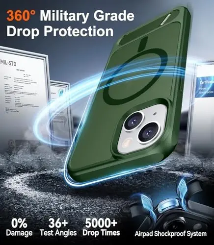 Temdan Magnetic Compatible with iPhone 14 Case/iPhone 13 Case,[Built-in Invisible Kickstand][Compatible with MagSafe][Military Grade Shockproof] Slim Translucent Matte Phone Case for iPhone 14/13 6.1