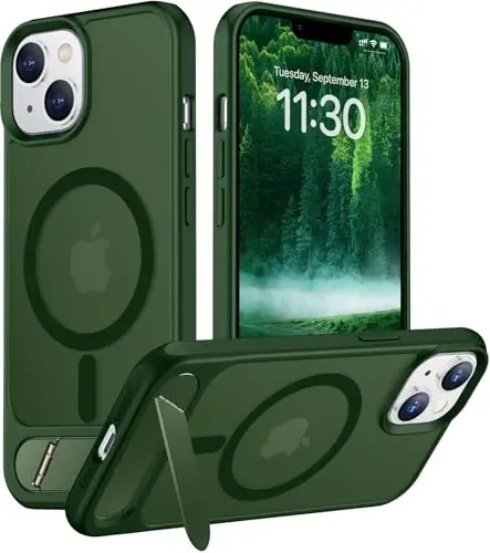 Temdan Magnetic Compatible with iPhone 14 Case/iPhone 13 Case,[Built-in Invisible Kickstand][Compatible with MagSafe][Military Grade Shockproof] Slim Translucent Matte Phone Case for iPhone 14/13 6.1