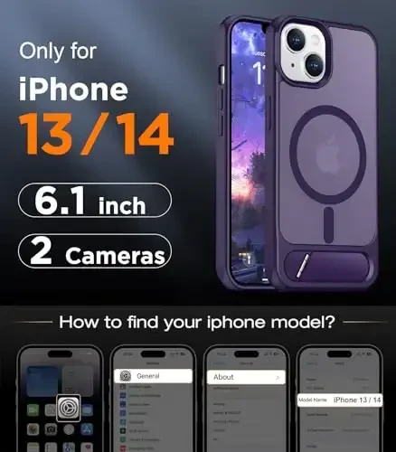 Temdan Magnetic Compatible with iPhone 14 Case/iPhone 13 Case,[Built-in Invisible Kickstand][Compatible with MagSafe][Military Grade Shockproof] Slim Translucent Matte Phone Case for iPhone 14/13 6.1