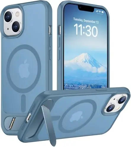 Temdan Magnetic Compatible with iPhone 14 Case/iPhone 13 Case,[Built-in Invisible Kickstand][Compatible with MagSafe][Military Grade Shockproof] Slim Translucent Matte Phone Case for iPhone 14/13 6.1