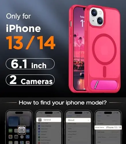 Temdan Magnetic Compatible with iPhone 14 Case/iPhone 13 Case,[Built-in Invisible Kickstand][Compatible with MagSafe][Military Grade Shockproof] Slim Translucent Matte Phone Case for iPhone 14/13 6.1