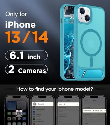 Temdan Magnetic Compatible with iPhone 14 Case/iPhone 13 Case,[Built-in Invisible Kickstand][Compatible with MagSafe][Military Grade Shockproof] Slim Translucent Matte Phone Case for iPhone 14/13 6.1