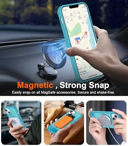 Temdan iPhone 14 Kılıfı/iPhone 13 Kılıfı ile Uyumlu Manyetik,[Dahili Görünmez Destek Çubuğu][MagSafe ile Uyumlu][Askeri Sınıf Darbeye Dayanıklı] iPhone 14/13 6.1