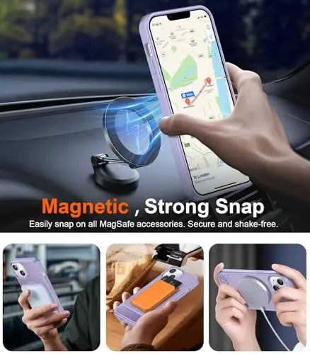 Temdan iPhone 14 Kılıfı/iPhone 13 Kılıfı ile Uyumlu Manyetik,[Dahili Görünmez Destek Çubuğu][MagSafe ile Uyumlu][Askeri Sınıf Darbeye Dayanıklı] iPhone 14/13 6.1
