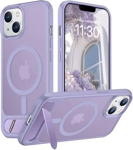 Temdan Magnetic Compatible with iPhone 14 Case/iPhone 13 Case,[Built-in Invisible Kickstand][Compatible with MagSafe][Military Grade Shockproof] Slim Translucent Matte Phone Case for iPhone 14/13 6.1