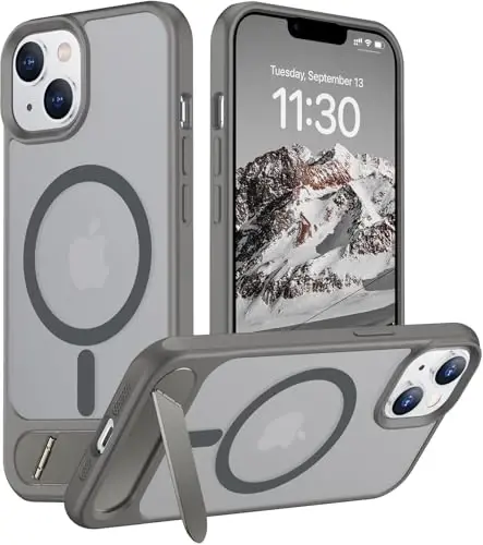 Temdan Magnetic Compatible with iPhone 14 Case/iPhone 13 Case,[Built-in Invisible Kickstand][Compatible with MagSafe][Military Grade Shockproof] Slim Translucent Matte Phone Case for iPhone 14/13 6.1
