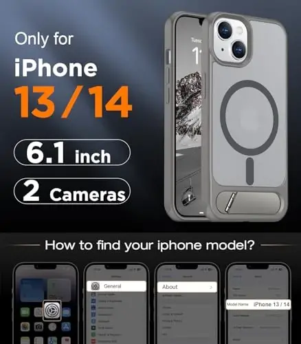 Temdan Magnetic Compatible with iPhone 14 Case/iPhone 13 Case,[Built-in Invisible Kickstand][Compatible with MagSafe][Military Grade Shockproof] Slim Translucent Matte Phone Case for iPhone 14/13 6.1