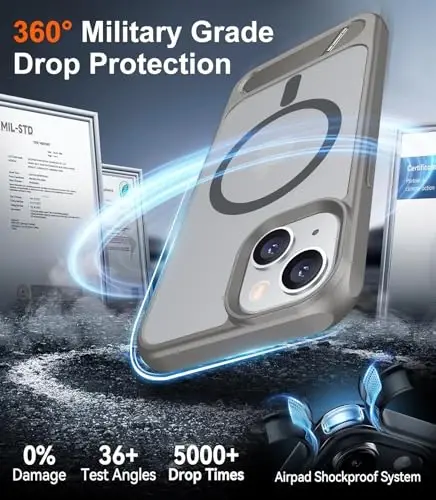 Temdan Magnetic Compatible with iPhone 14 Case/iPhone 13 Case,[Built-in Invisible Kickstand][Compatible with MagSafe][Military Grade Shockproof] Slim Translucent Matte Phone Case for iPhone 14/13 6.1