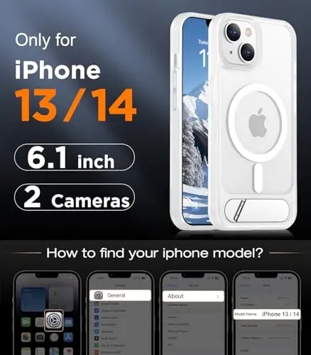 Temdan Magnetic Compatible with iPhone 14 Case/iPhone 13 Case,[Built-in Invisible Kickstand][Compatible with MagSafe][Military Grade Shockproof] Slim Translucent Matte Phone Case for iPhone 14/13 6.1