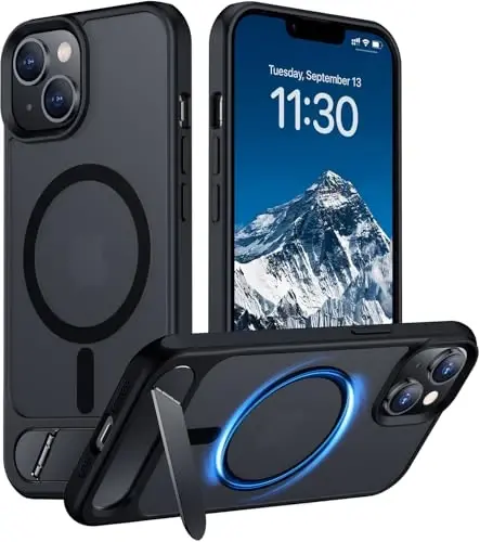 Temdan Compatible with iPhone 14 Case/iPhone 13 Case Magnetic,[Built-in Invisible Kickstand][Compatible with MagSafe][Military Grade Shockproof] Slim Translucent Matte Phone Case for iPhone 14/13 6.1