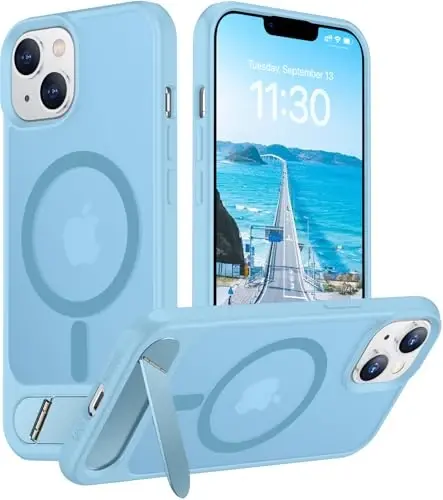 Temdan Magnetic Compatible with iPhone 14 Case/iPhone 13 Case,[Built-in Invisible Kickstand][Compatible with MagSafe][Military Grade Shockproof] Slim Translucent Matte Phone Case for iPhone 14/13 6.1