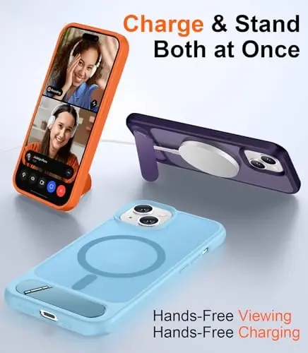 Temdan Magnetic Compatible with iPhone 14 Case/iPhone 13 Case,[Built-in Invisible Kickstand][Compatible with MagSafe][Military Grade Shockproof] Slim Translucent Matte Phone Case for iPhone 14/13 6.1