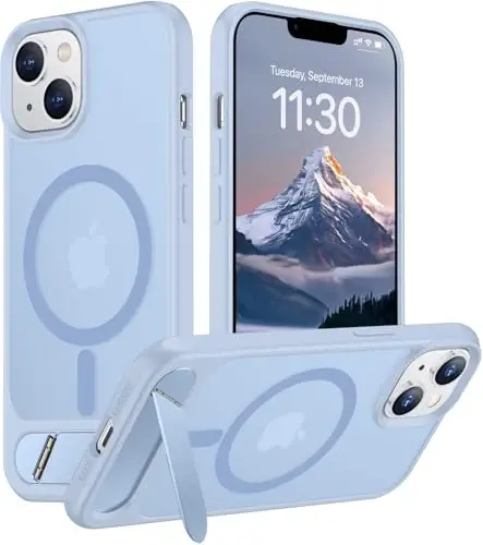 Temdan Magnetic Compatible with iPhone 14 Case/iPhone 13 Case,[Built-in Invisible Kickstand][Compatible with MagSafe][Military Grade Shockproof] Slim Translucent Matte Phone Case for iPhone 14/13 6.1