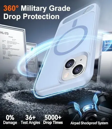 Temdan Magnetic Compatible with iPhone 14 Case/iPhone 13 Case,[Built-in Invisible Kickstand][Compatible with MagSafe][Military Grade Shockproof] Slim Translucent Matte Phone Case for iPhone 14/13 6.1