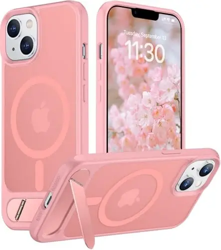 Temdan Magnetic Compatible with iPhone 14 Case/iPhone 13 Case,[Built-in Invisible Kickstand][Compatible with MagSafe][Military Grade Shockproof] Slim Translucent Matte Phone Case for iPhone 14/13 6.1
