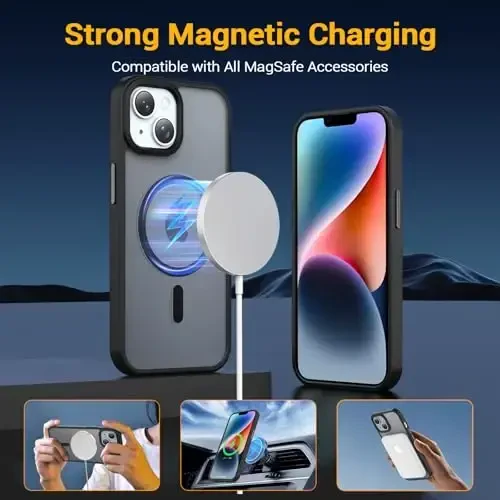 Temdan iPhone 14 Plus uchun g‘ilof, Magsafe bilan mos, sarg‘ayishga qarshi, harbiy darajadagi himoya, zarbaga chidamli ingichka magnitli telefon g‘ilofi, qora - 3
