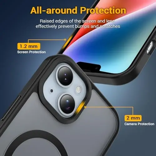 Temdan iPhone 14 Plus uchun g‘ilof, Magsafe bilan mos, sarg‘ayishga qarshi, harbiy darajadagi himoya, zarbaga chidamli ingichka magnitli telefon g‘ilofi, qora - 4