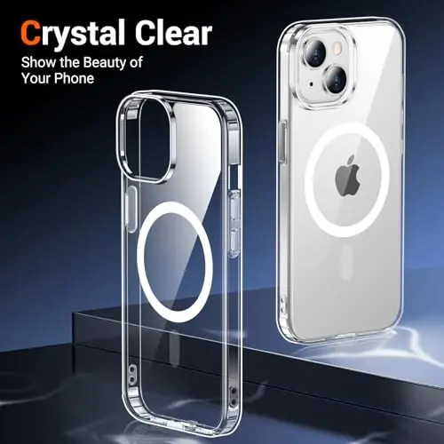 Temdan iPhone 14 Plus uchun gʻilof, Magsafe bilan mos, sargʻayishga qarshi, harbiy darajadagi himoya, zarbga chidamli ingichka magnitli telefon gʻilofi, shaffof 