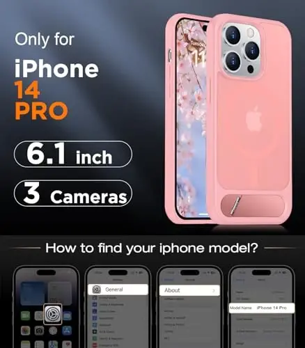 Temdan Magnetic Compatible with iPhone 14 Pro Case, [Built-in Invisible Kickstand][Compatible with MagSafe] [Military Grade Shockproof] Slim Translucent Matte Phone Case for iPhone 14 Pro 6.1