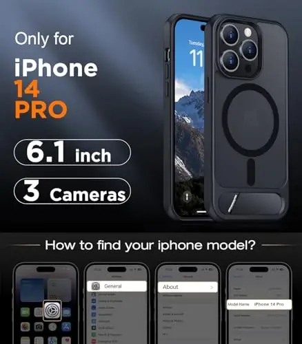 Temdan Magnetic Compatible with iPhone 14 Pro Case, [Built-in Invisible Kickstand][Compatible with MagSafe] [Military Grade Shockproof] Slim Translucent Matte Phone Case for iPhone 14 Pro 6.1