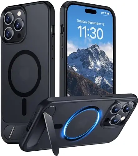 Temdan Magnetic Compatible with iPhone 14 Pro Case, [Built-in Invisible Kickstand][Compatible with MagSafe] [Military Grade Shockproof] Slim Translucent Matte Phone Case for iPhone 14 Pro 6.1