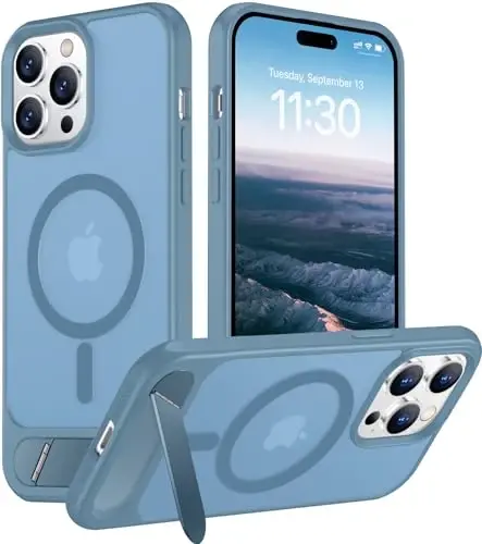 Temdan Magnetic Compatible with iPhone 14 Pro Case, [Built-in Invisible Kickstand][Compatible with MagSafe] [Military Grade Shockproof] Slim Translucent Matte Phone Case for iPhone 14 Pro 6.1
