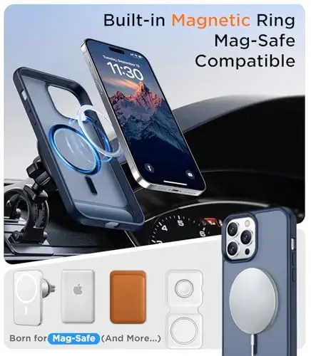 Temdan Magnetic Compatible with iPhone 14 Pro Case, [Built-in Invisible Kickstand][Compatible with MagSafe] [Military Grade Shockproof] Slim Translucent Matte Phone Case for iPhone 14 Pro 6.1