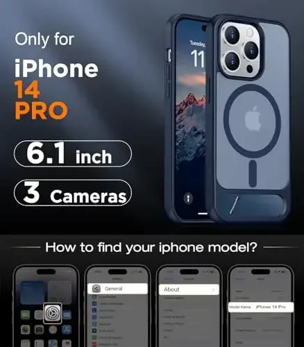 Temdan Magnetic Compatible with iPhone 14 Pro Case, [Built-in Invisible Kickstand][Compatible with MagSafe] [Military Grade Shockproof] Slim Translucent Matte Phone Case for iPhone 14 Pro 6.1