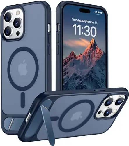 Temdan Magnetic Compatible with iPhone 14 Pro Case, [Built-in Invisible Kickstand][Compatible with MagSafe] [Military Grade Shockproof] Slim Translucent Matte Phone Case for iPhone 14 Pro 6.1