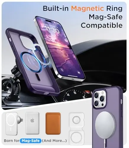 Temdan Magnetic Compatible with iPhone 14 Pro Case, [Built-in Invisible Kickstand][Compatible with MagSafe] [Military Grade Shockproof] Slim Translucent Matte Phone Case for iPhone 14 Pro 6.1