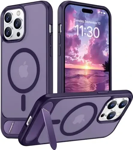 Temdan Magnetic Compatible with iPhone 14 Pro Case, [Built-in Invisible Kickstand][Compatible with MagSafe] [Military Grade Shockproof] Slim Translucent Matte Phone Case for iPhone 14 Pro 6.1