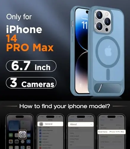 Temdan Magnetic Compatible with iPhone 14 Pro Max Case, [Built-in Invisible Kickstand][Compatible with MagSafe] [Military Grade Shockproof] Slim Translucent Matte Phone Case for iPhone 14 Pro Max 6.7