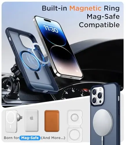 Temdan Magnetic Compatible with iPhone 14 Pro Max Case, [Built-in Invisible Kickstand][Compatible with MagSafe] [Military Grade Shockproof] Slim Translucent Matte Phone Case for iPhone 14 Pro Max 6.7