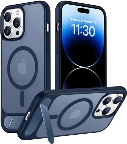 Temdan Magnetic Compatible with iPhone 14 Pro Max Case, [Built-in Invisible Kickstand][Compatible with MagSafe] [Military Grade Shockproof] Slim Translucent Matte Phone Case for iPhone 14 Pro Max 6.7