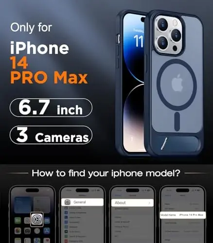 Temdan Magnetic Compatible with iPhone 14 Pro Max Case, [Built-in Invisible Kickstand][Compatible with MagSafe] [Military Grade Shockproof] Slim Translucent Matte Phone Case for iPhone 14 Pro Max 6.7