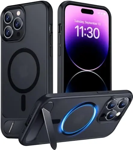 Temdan Magnetic Compatible with iPhone 14 Pro Max Case, [Built-in Invisible Kickstand][Compatible with MagSafe] [Military Grade Shockproof] Slim Translucent Matte Phone Case for iPhone 14 Pro Max 6.7