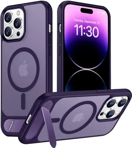 Temdan Magnetic Compatible with iPhone 14 Pro Max Case, [Built-in Invisible Kickstand][Compatible with MagSafe] [Military Grade Shockproof] Slim Translucent Matte Phone Case for iPhone 14 Pro Max 6.7