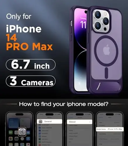 Temdan Magnetic Compatible with iPhone 14 Pro Max Case, [Built-in Invisible Kickstand][Compatible with MagSafe] [Military Grade Shockproof] Slim Translucent Matte Phone Case for iPhone 14 Pro Max 6.7