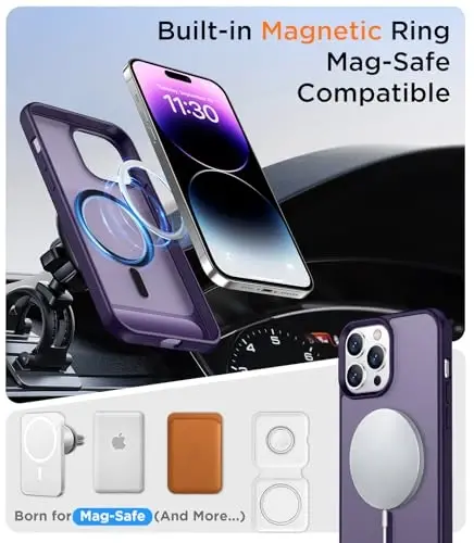 Temdan Magnetic Compatible with iPhone 14 Pro Max Case, [Built-in Invisible Kickstand][Compatible with MagSafe] [Military Grade Shockproof] Slim Translucent Matte Phone Case for iPhone 14 Pro Max 6.7