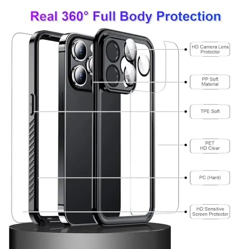 Temdan iPhone 14 Pro Max Kılıfı ile Uyumlu Su Geçirmez, Dahili Ekran ve Kamera Koruyuculu IP68 Su Altı Tam Gövde 14FT Askeri Düşmeye ve Darbeye Dayanıklı Telefon Kılıfı 6.7