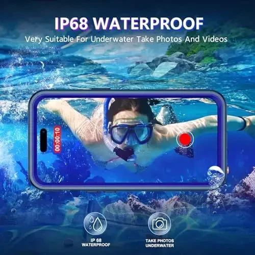 Temdan Compatible with iPhone 14 Pro Max Case Waterproof, Built-in Screen & Camera Protector IP68 Underwater Full Body 14FT Military Dropproof Shockproof Phone Case 6.7