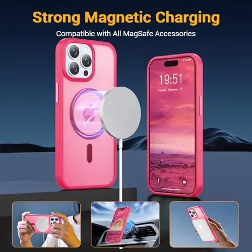 Temdan for iPhone 14 Pro Max Case, Compatible with Magsafe, Anti-Yellowing, Military-Grade Protection, Shockproof Slim Magnetic Phone Case Cover, Hot Pink - 3