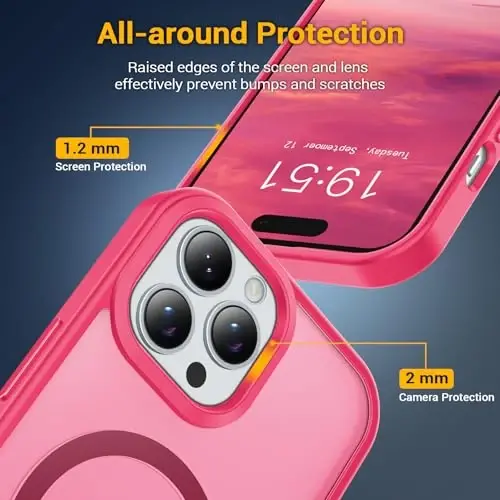 Temdan for iPhone 14 Pro Max Case, Compatible with Magsafe, Anti-Yellowing, Military-Grade Protection, Shockproof Slim Magnetic Phone Case Cover, Hot Pink - 4