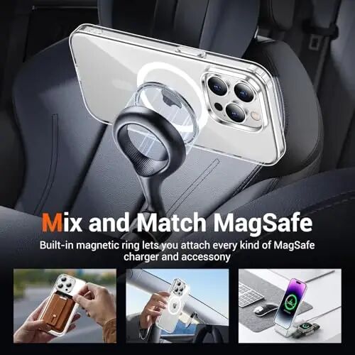 Temdan for iPhone 14 Pro Max Case Clear with Screen Protector, Compatible with Magsafe, Anti-Yellowing, Military-Grade Protection, Shockproof Slim Magnetic Phone Case Cover, Transparent - 3
